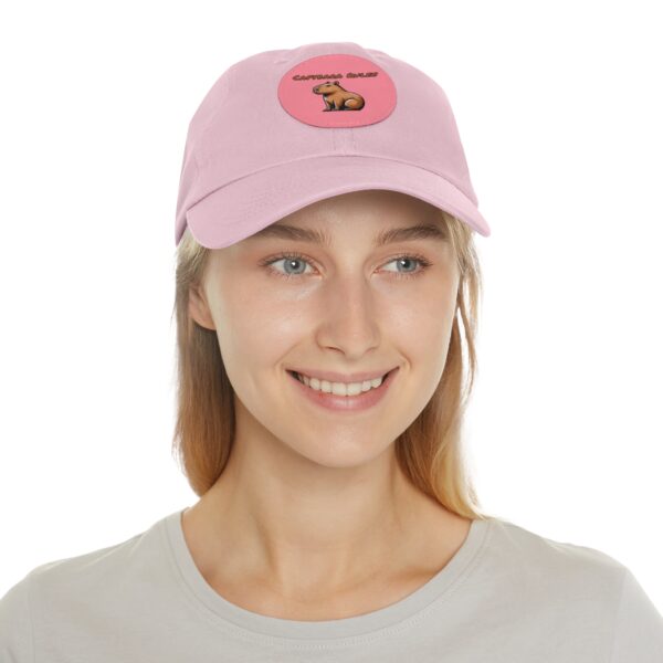Dad Hat with Leather Patch (Round) - Capybara design