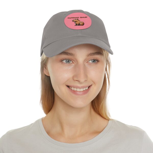Dad Hat with Leather Patch (Round) - Capybara design