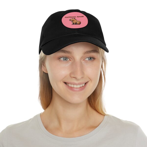 Dad Hat with Leather Patch (Round) - Capybara design