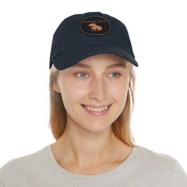 Dad Hat with Leather Patch (Round) - Capybara design