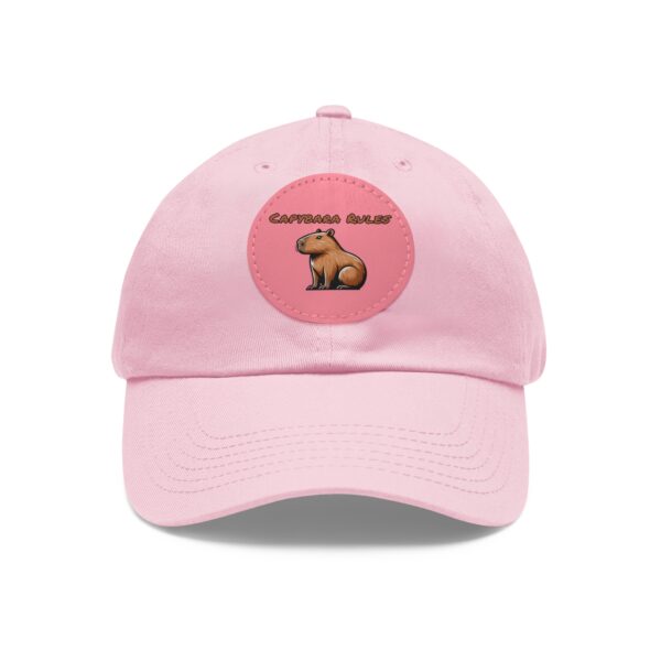 Dad Hat with Leather Patch (Round) - Capybara design