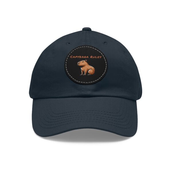 Dad Hat with Leather Patch (Round) - Capybara design