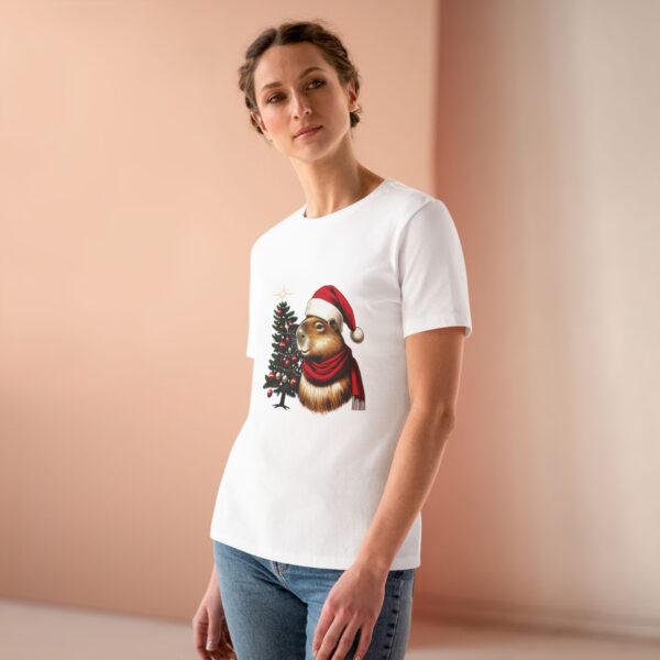 Women's Christmas Capybara Cotton Tee – Festive and Comfortable Top