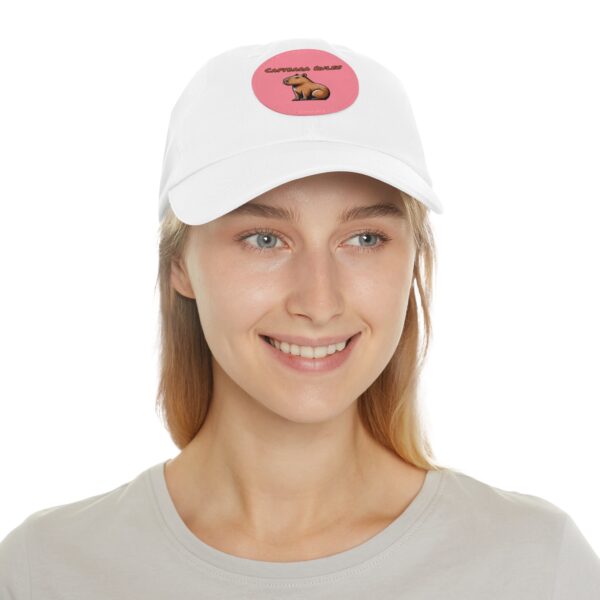Dad Hat with Leather Patch (Round) - Capybara design