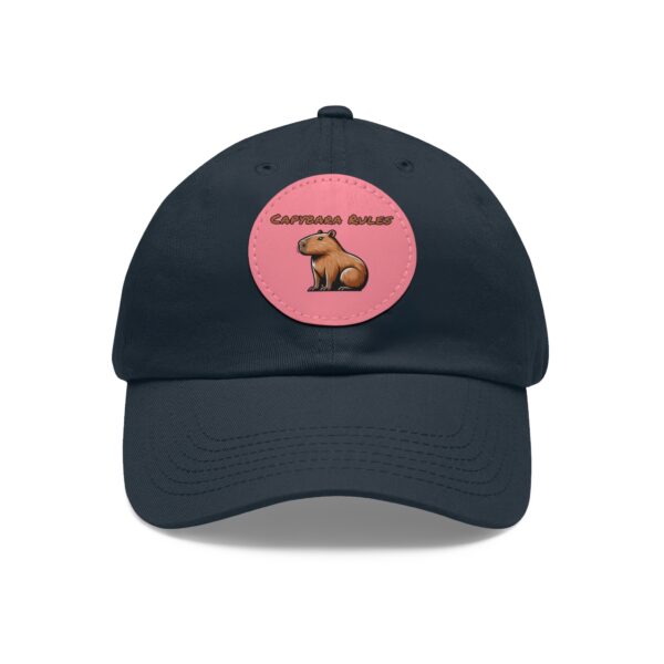 Dad Hat with Leather Patch (Round) - Capybara design