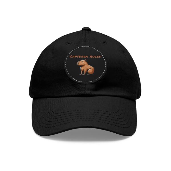 Dad Hat with Leather Patch (Round) - Capybara design