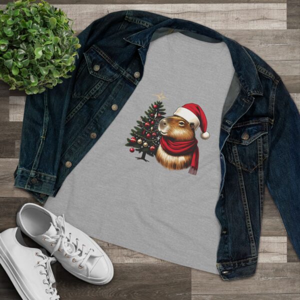 Women's Christmas Capybara Cotton Tee – Festive and Comfortable Top