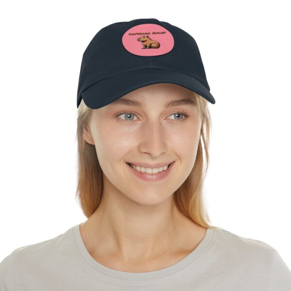 Dad Hat with Leather Patch (Round) - Capybara design
