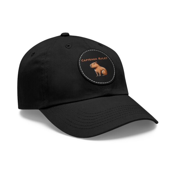 Dad Hat with Leather Patch (Round) - Capybara design
