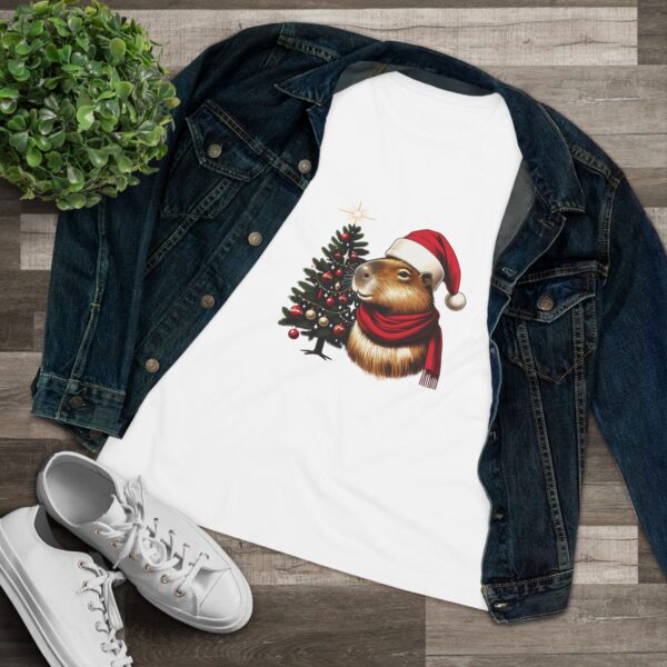 Women's Christmas Capybara Cotton Tee – Festive and Comfortable Top