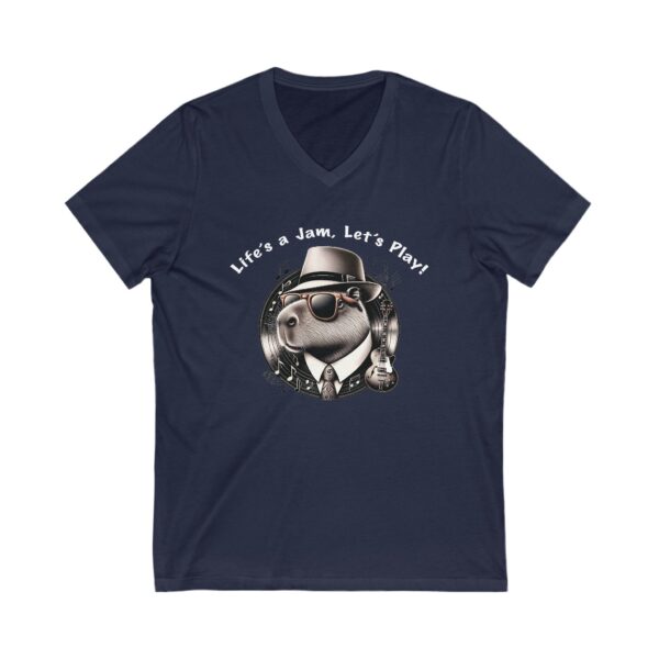 Unisex Short Sleeve V-Neck T-Shirt with Cute Capybara Design – Comfortable Casual Wear
