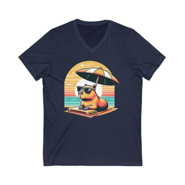 Unisex Short Sleeve V-Neck T-Shirt with Cute Capybara Design – Comfortable Casual Wear