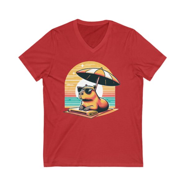 Unisex Short Sleeve V-Neck T-Shirt with Cute Capybara Design – Comfortable Casual Wear