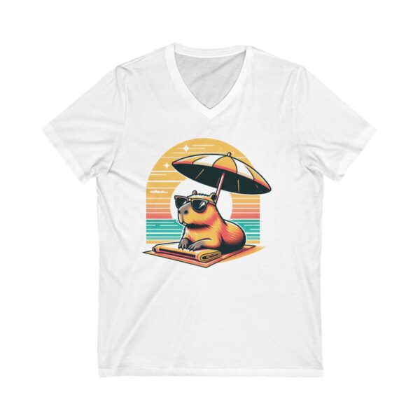 Unisex Short Sleeve V-Neck T-Shirt with Cute Capybara Design – Comfortable Casual Wear