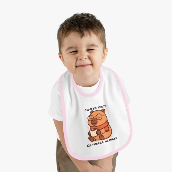 Baby Contrast Trim Jersey Bib with Adorable Capybara Design – Soft, Stylish, and Perfect for Messy Mealtime