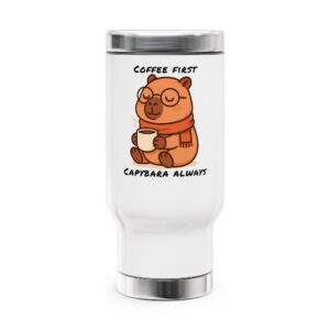 Capybara Stainless Steel Travel Mug with Handle – Durable 14oz Insulated Mug with Cute Capybara Design