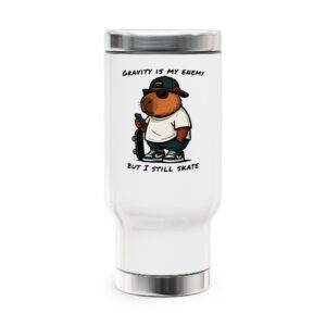 Capybara Stainless Steel Travel Mug with Handle – Durable 14oz Insulated Mug with Cute Capybara Design