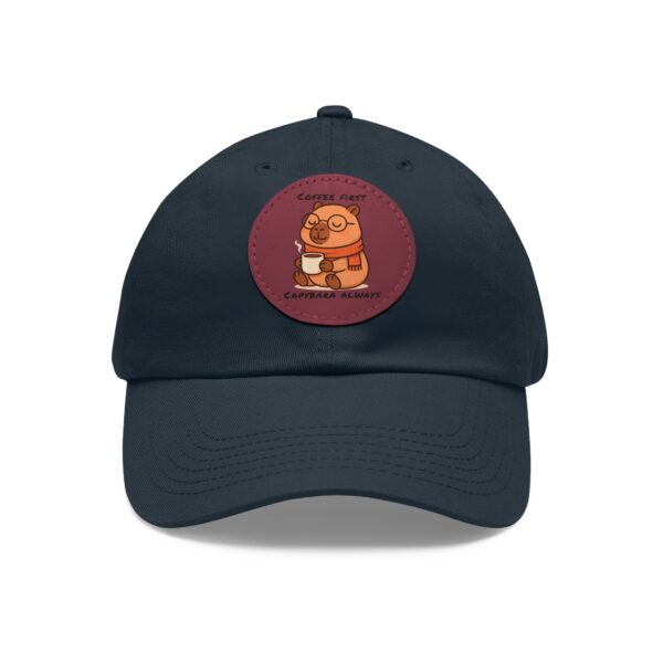 13899354253296924576_2048.jpeg Dad Hat with Leather Patch (Round) - Capybara design