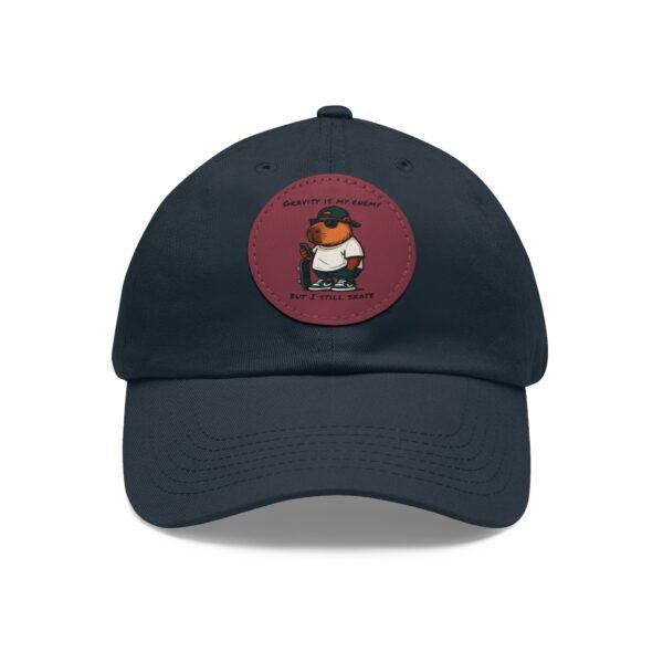 Dad Hat with Leather Patch (Round) - Capybara design