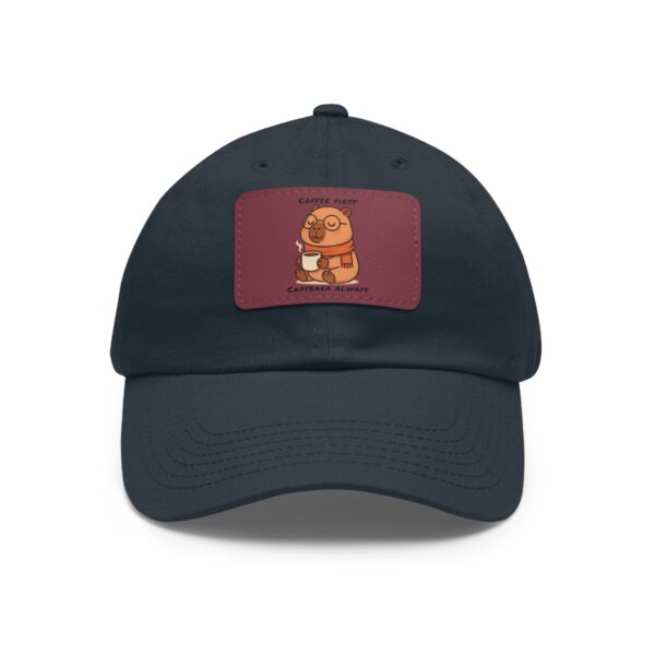 Dad Hat with Leather Patch (Rectangle) - Capybara design