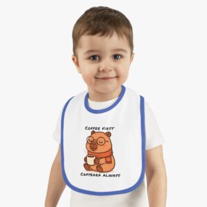 Baby Contrast Trim Jersey Bib with Adorable Capybara Design – Soft, Stylish, and Perfect for Messy Mealtime