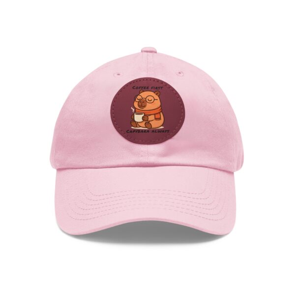 8144526019425072006_2048.jpeg Dad Hat with Leather Patch (Round) - Capybara design