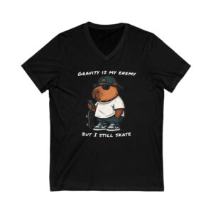 Unisex Short Sleeve V-Neck T-Shirt with Cute Capybara Design – Comfortable Casual Wear